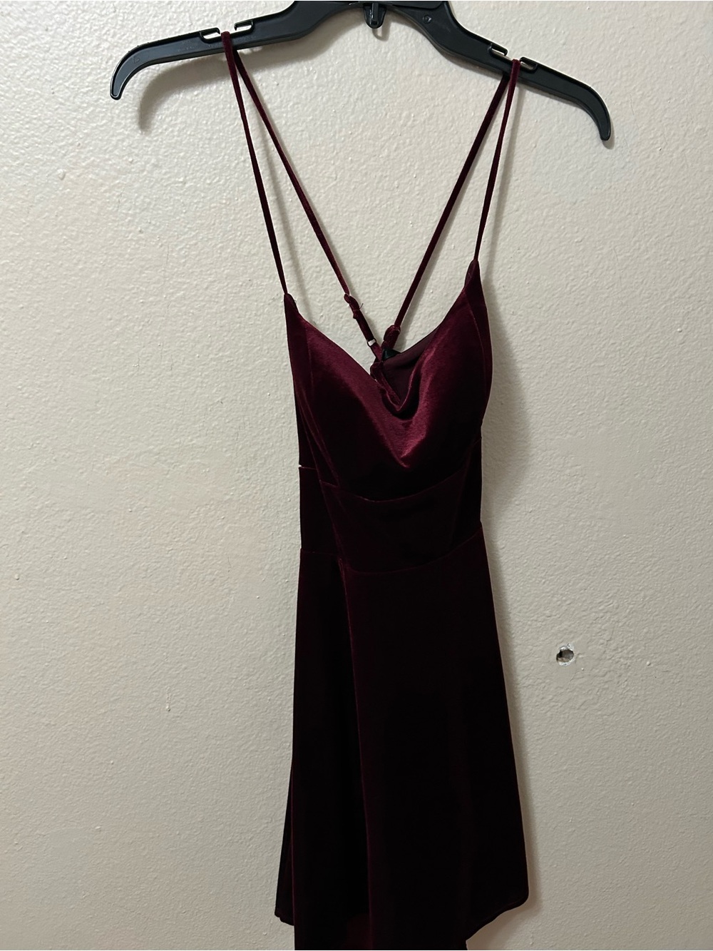 Windsor Burgundy Velvet Mini Slip Dress with Criss Cross back